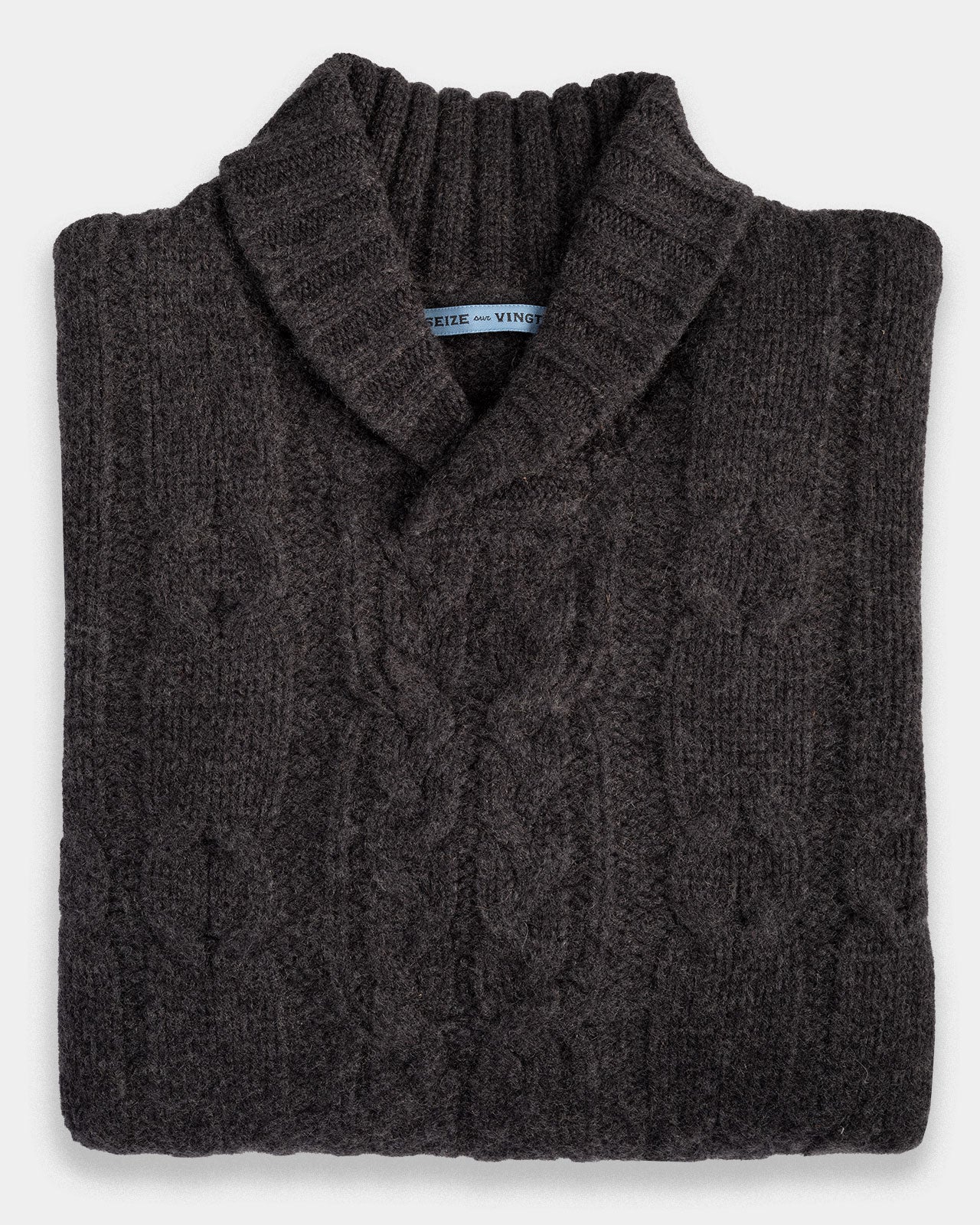 Charcoal Cable Knit Shawl Cashmere Sweater (Sale)