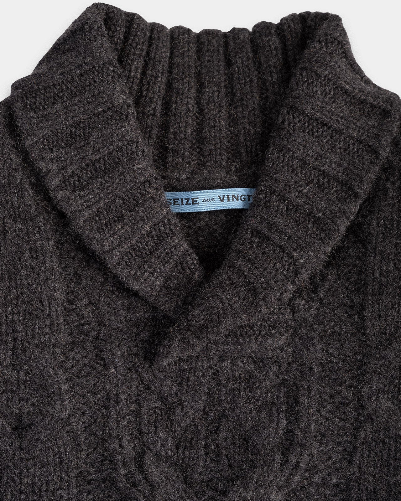 Charcoal Cable Knit Shawl Cashmere Sweater (Sale)