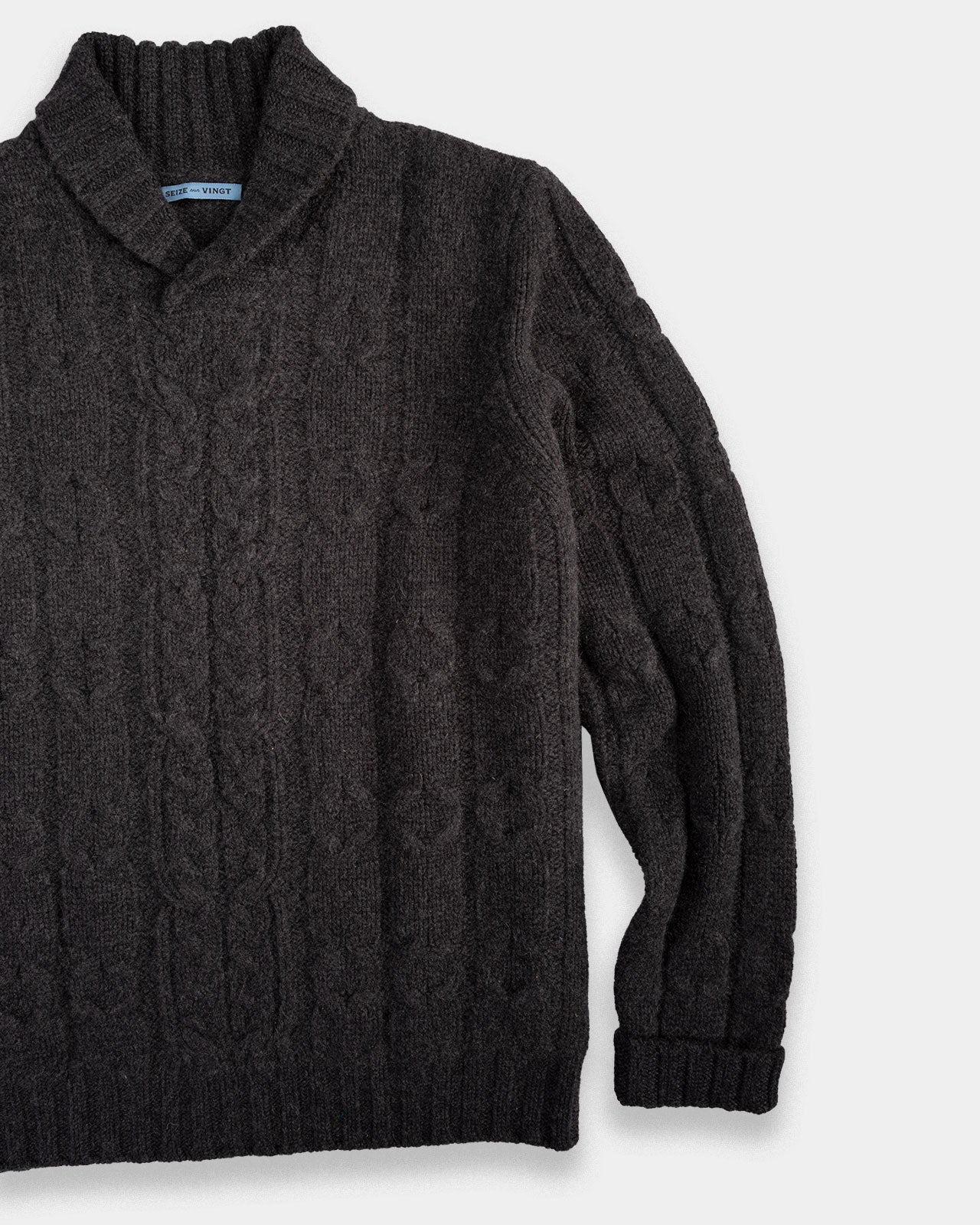 Charcoal Cable Knit Shawl Cashmere Sweater (Sale)