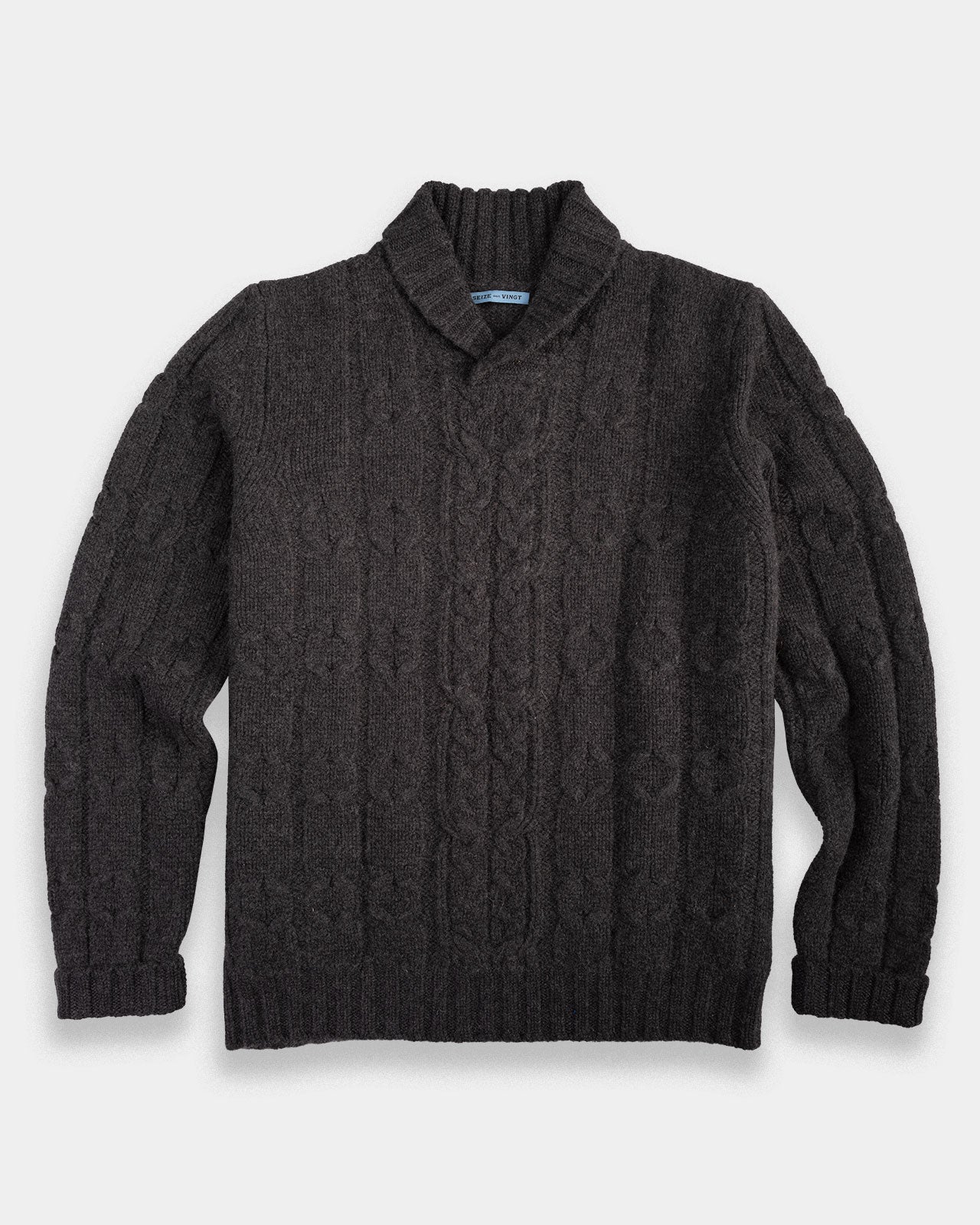 Charcoal Cable Knit Shawl Cashmere Sweater (Sale)